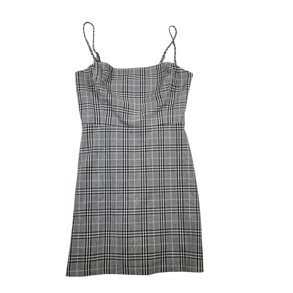 Aritzia Wilfred Plaid‎ Mini Dress Women's Sz 6 Gray Spaghetti Straps